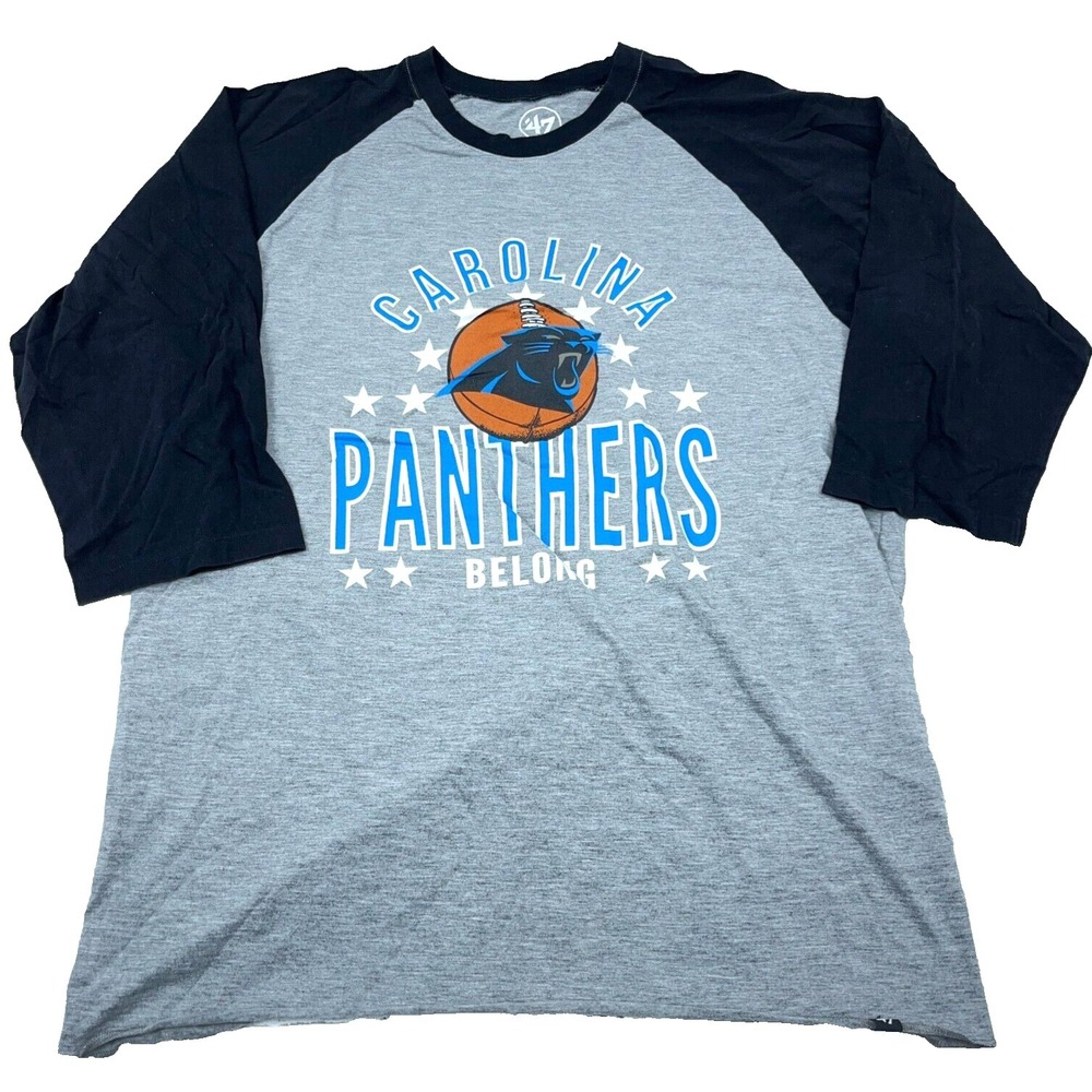 Carolina Panthers Shirt Men Large Gray Black‎ Raglan Tee 3/4 Sleeve Retro Adult